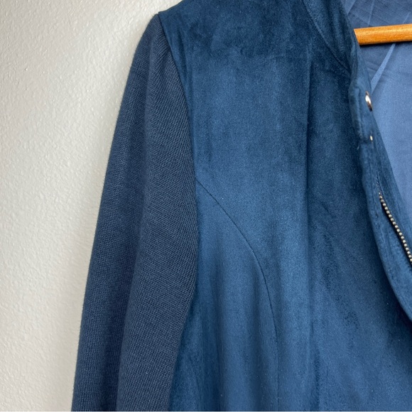 H by Halston Navy Blue Faux Suede Zip Up Jacket with Pockets - Picture 5 of 7